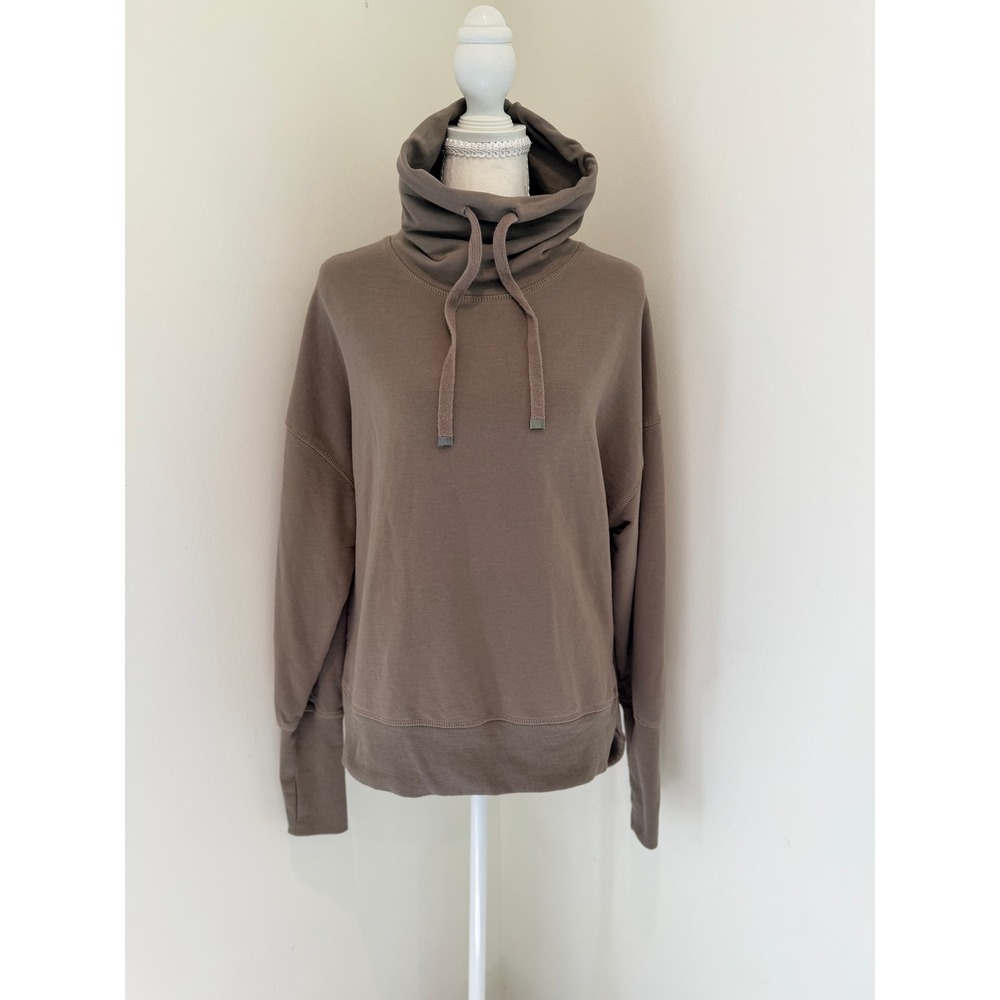 Sundays Women Taupe Brown Cowl Neck Drawstring Pullover Sweatshirt Size Small
